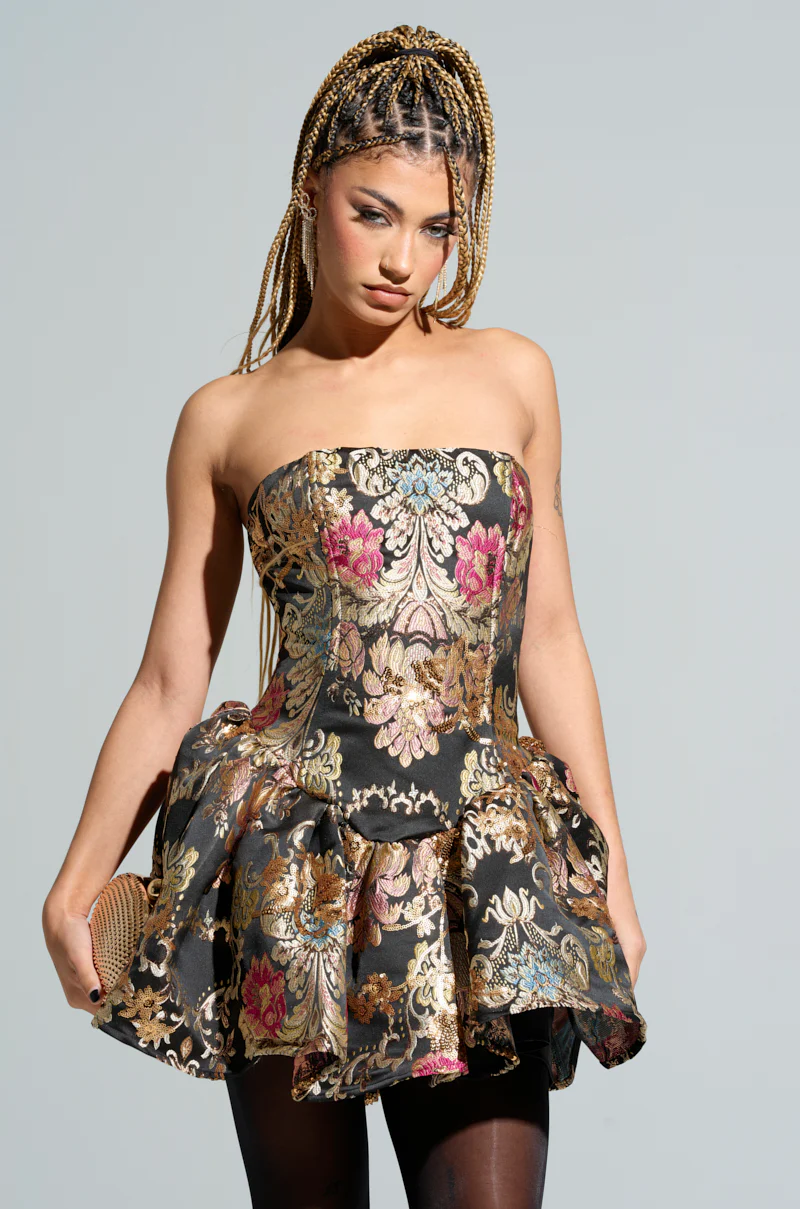 PURE ROYALTY BROCADE MINI DRESS - Image 3