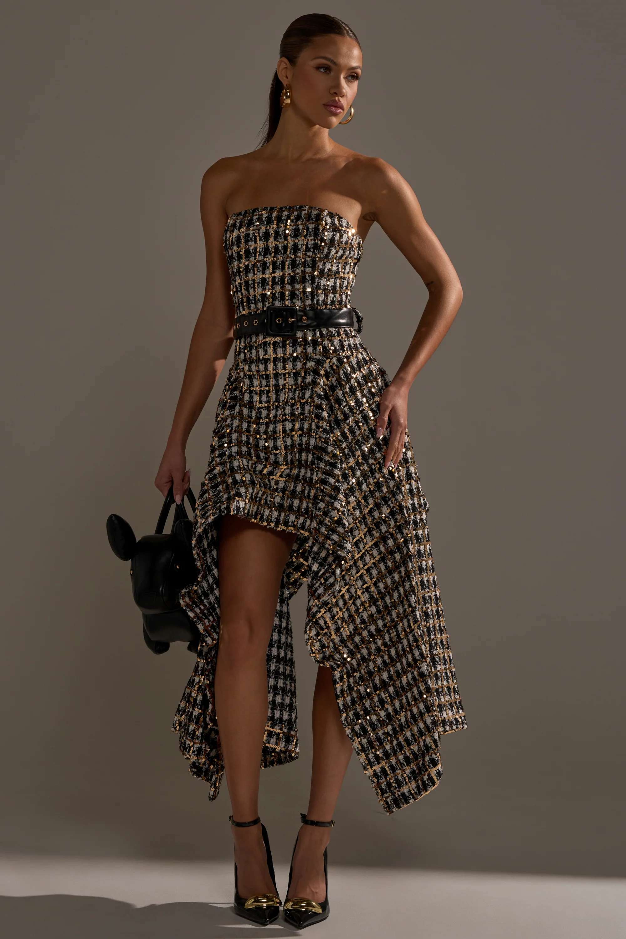 PURE ROYALTY BROCADE HIGH LOW TWEED DRESS WITH SEQUINS - Image 2