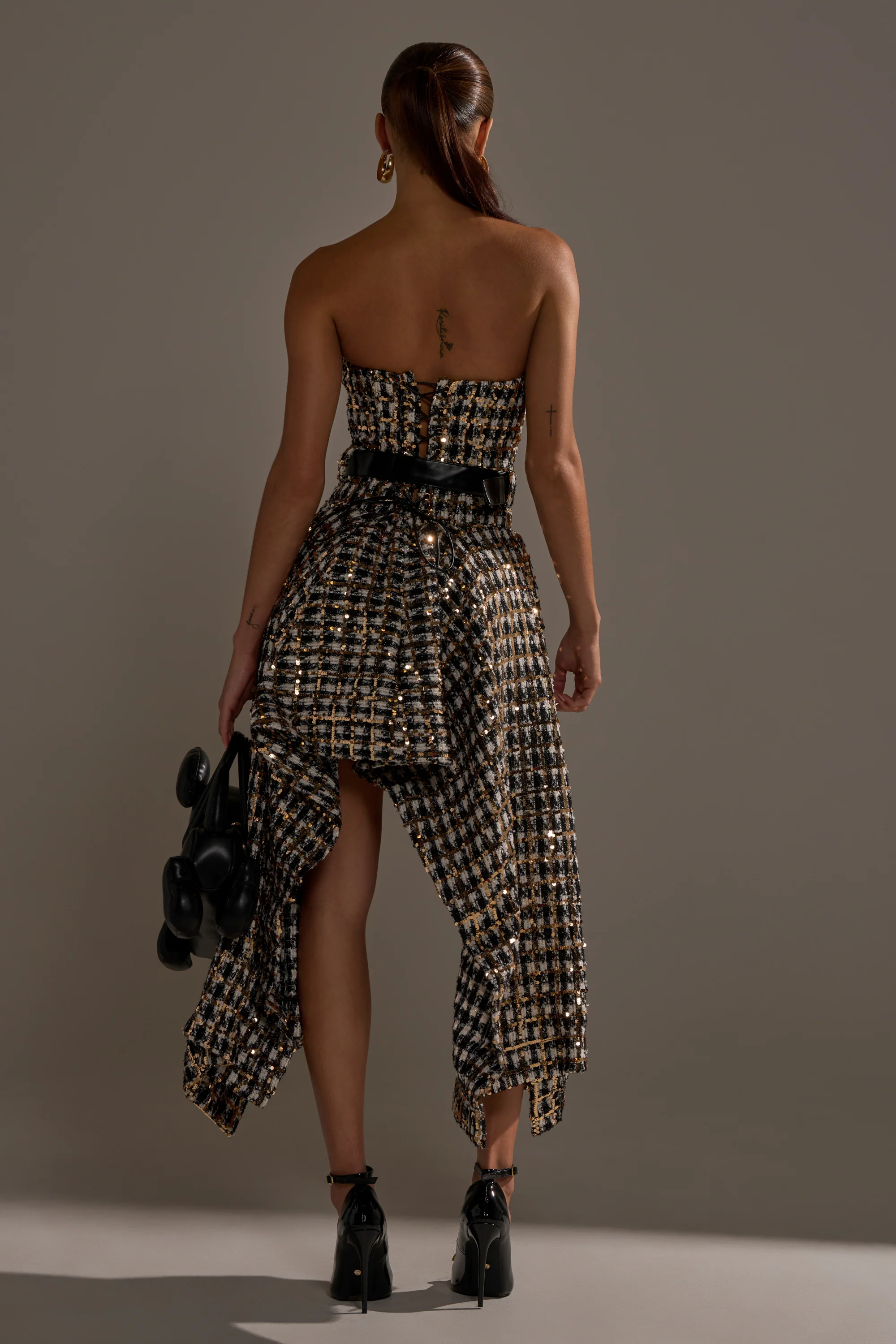 PURE ROYALTY BROCADE HIGH LOW TWEED DRESS WITH SEQUINS - Image 5