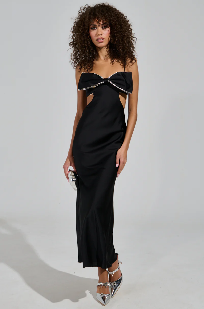 PUT A BOW ON IT SATIN MAXI DRESS IN BLACK - Image 3