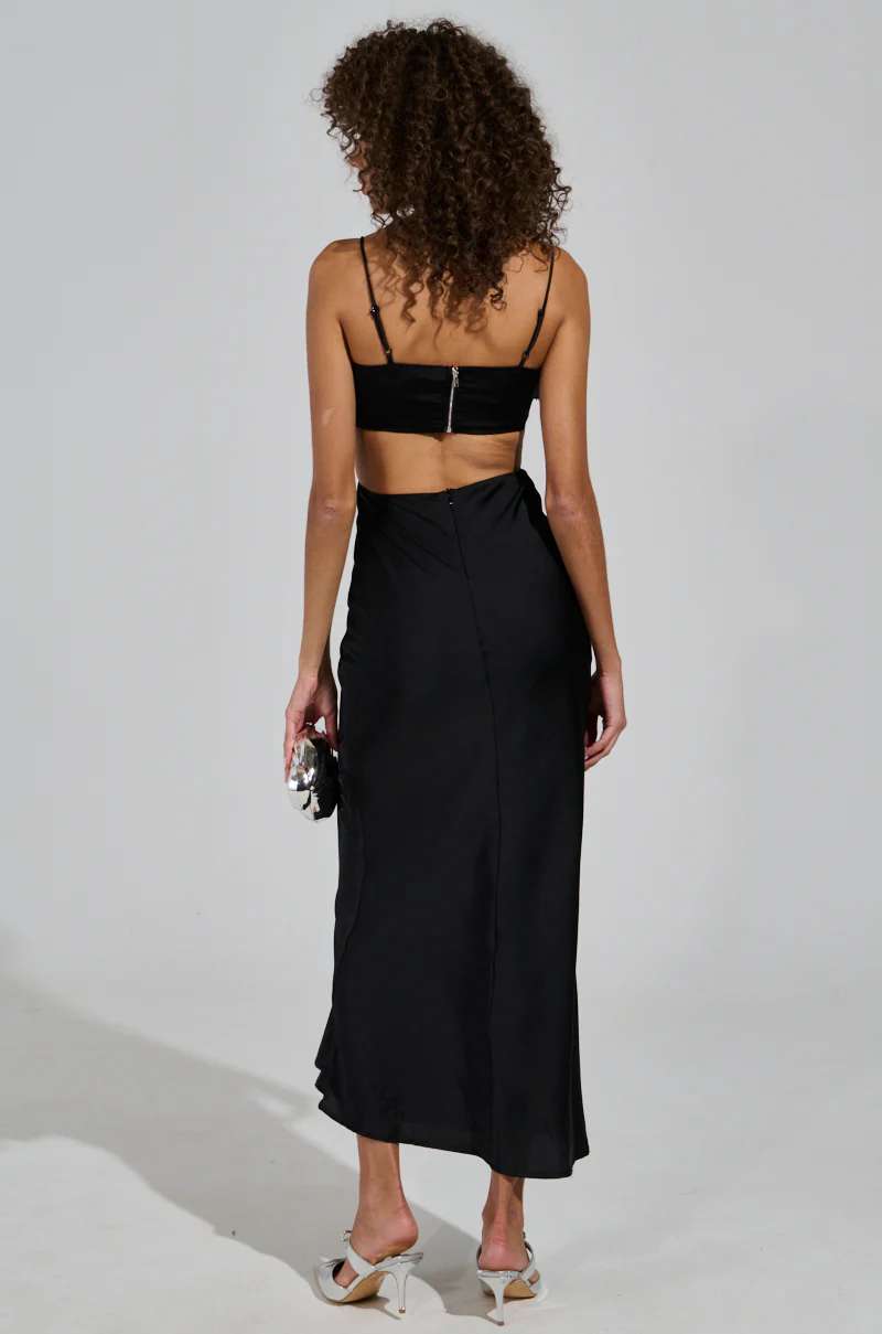 PUT A BOW ON IT SATIN MAXI DRESS IN BLACK - Image 5