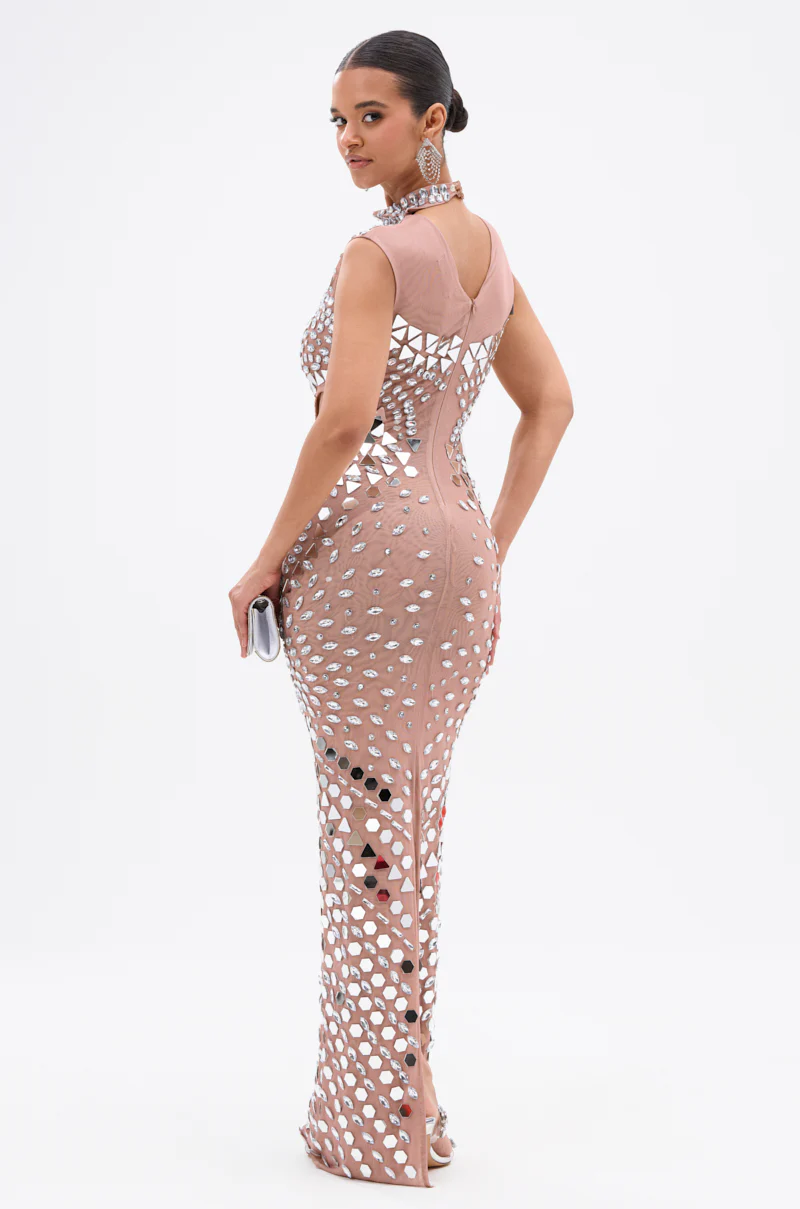 QUEEN OF EVERYTHING MIRRORED MAXI DRESS IN SILVER - Image 5