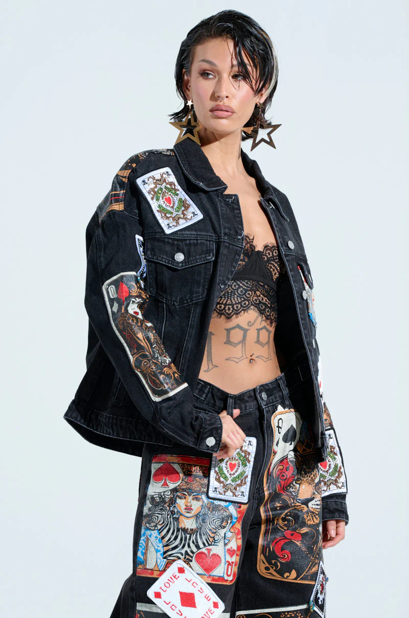 QUEEN OF HEARTS PRINTED AND EMBELLISHED DENIM JACKET - Image 3