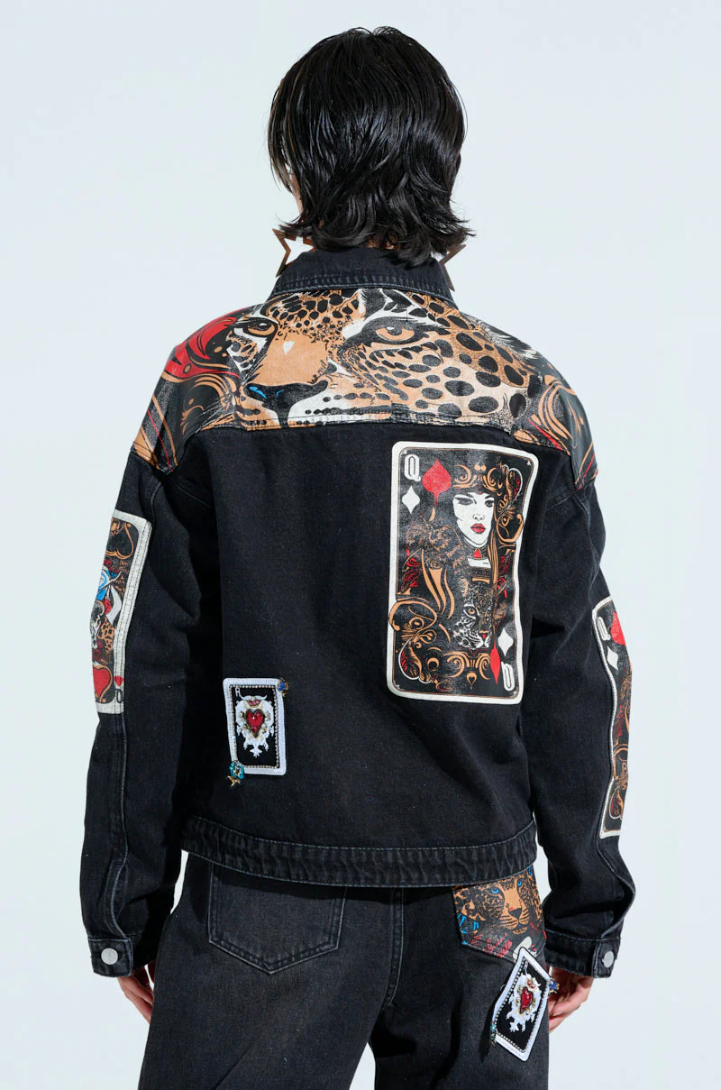QUEEN OF HEARTS PRINTED AND EMBELLISHED DENIM JACKET - Image 6