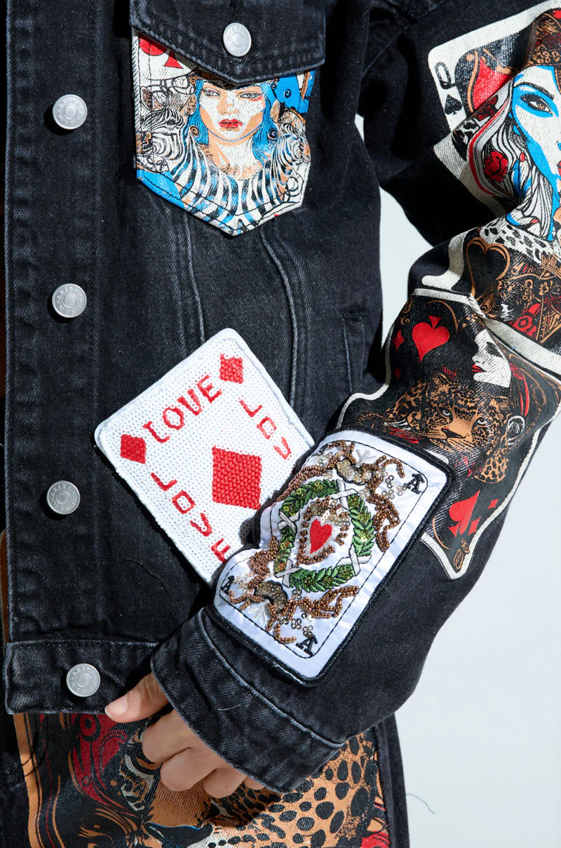 QUEEN OF HEARTS PRINTED AND EMBELLISHED DENIM JACKET - Image 9