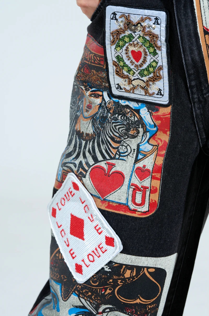 QUEEN OF HEARTS PRINTED AND EMBELLISHED DENIM PANTS - Image 10