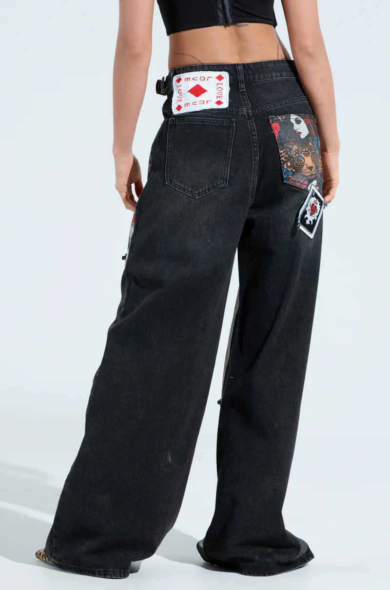 QUEEN OF HEARTS PRINTED AND EMBELLISHED DENIM PANTS - Image 6