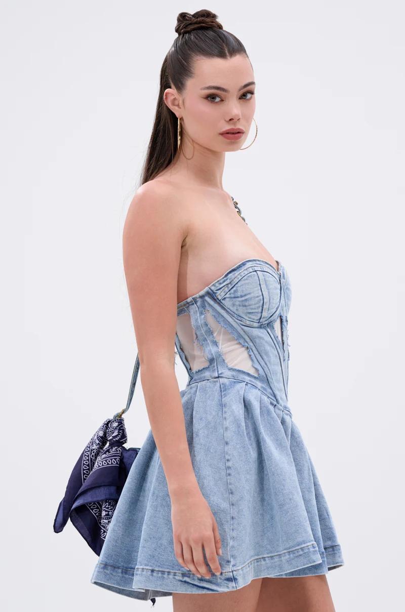 QUEEN OF IT ALL MINI DRESS IN DENIM - Image 3