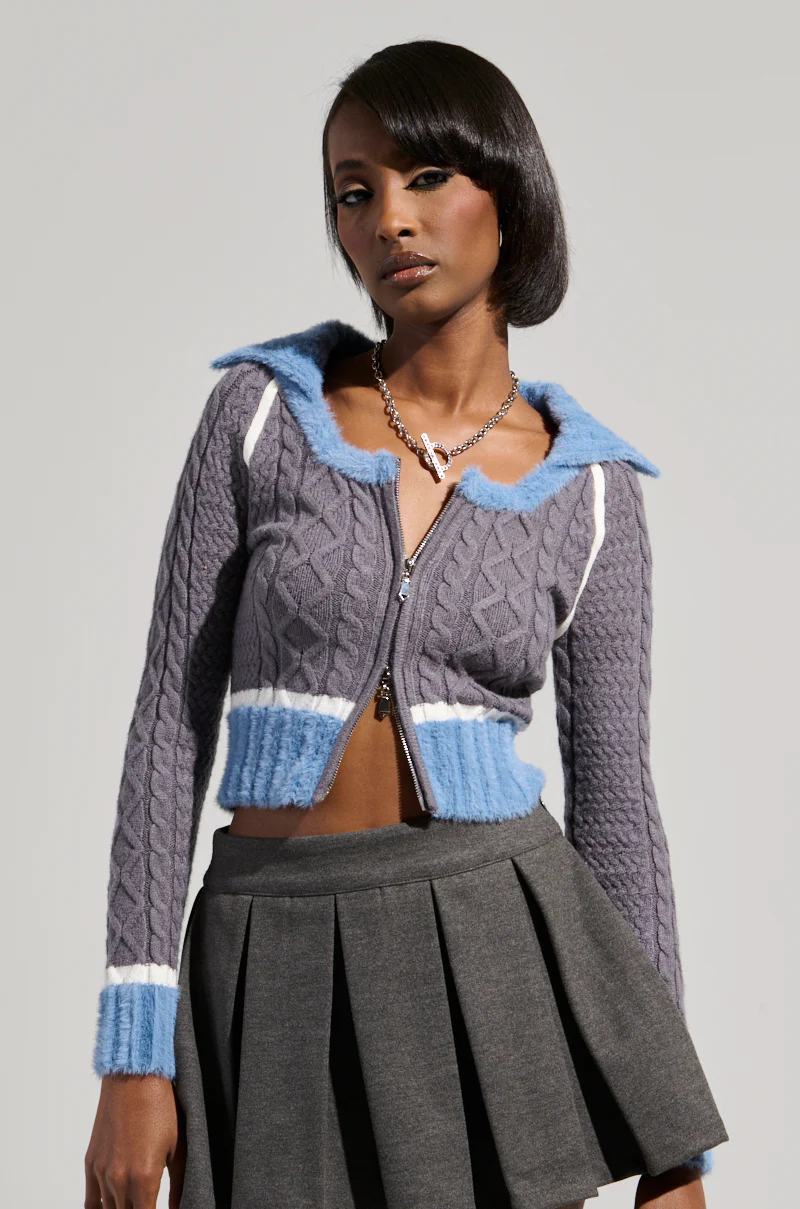 QUEEN OF MY OWN WORLD CROPPED ZIP UP SWEATER - Image 3