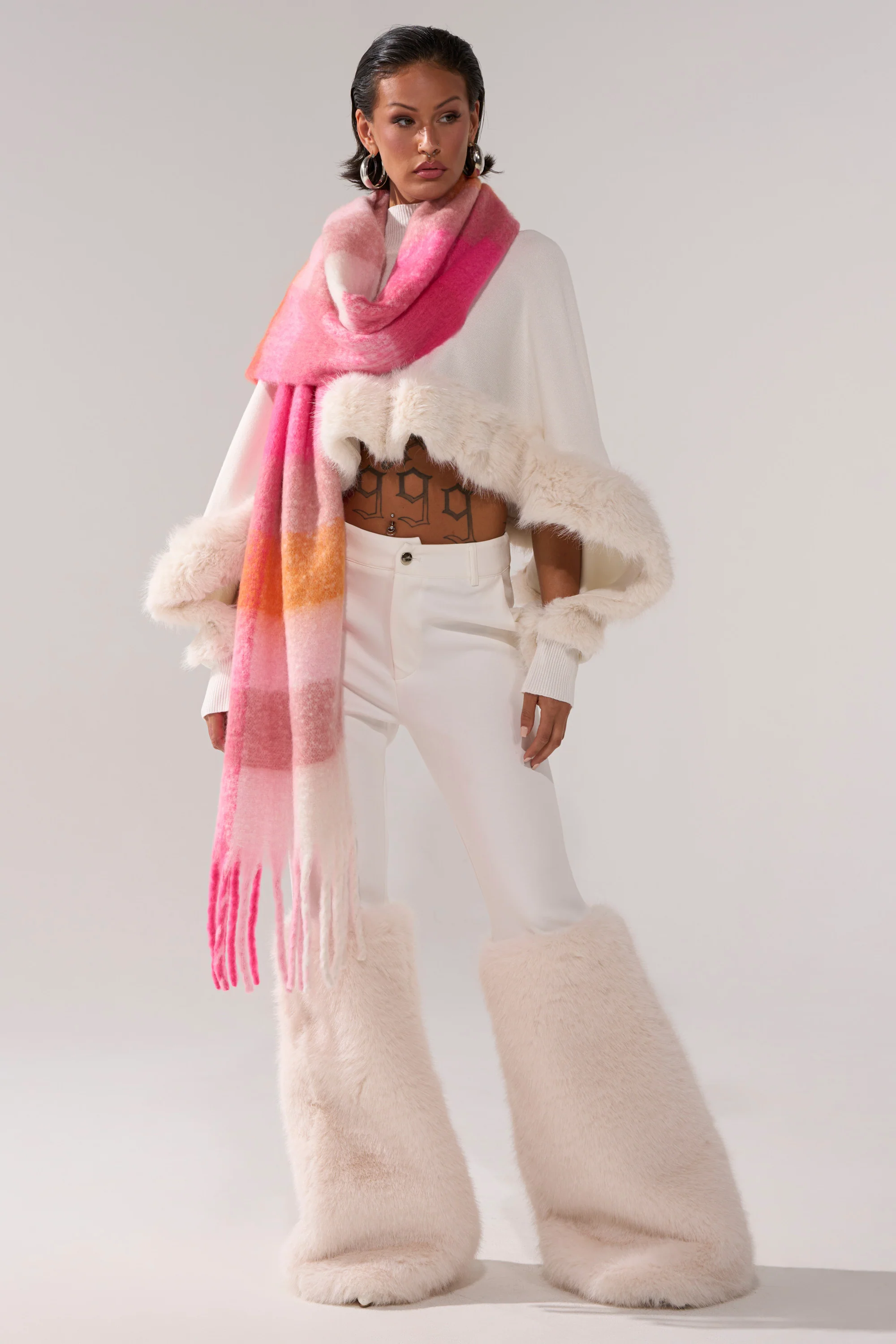 QUIET LUX FUR TRIM SWEATER IN WHITE - Image 8