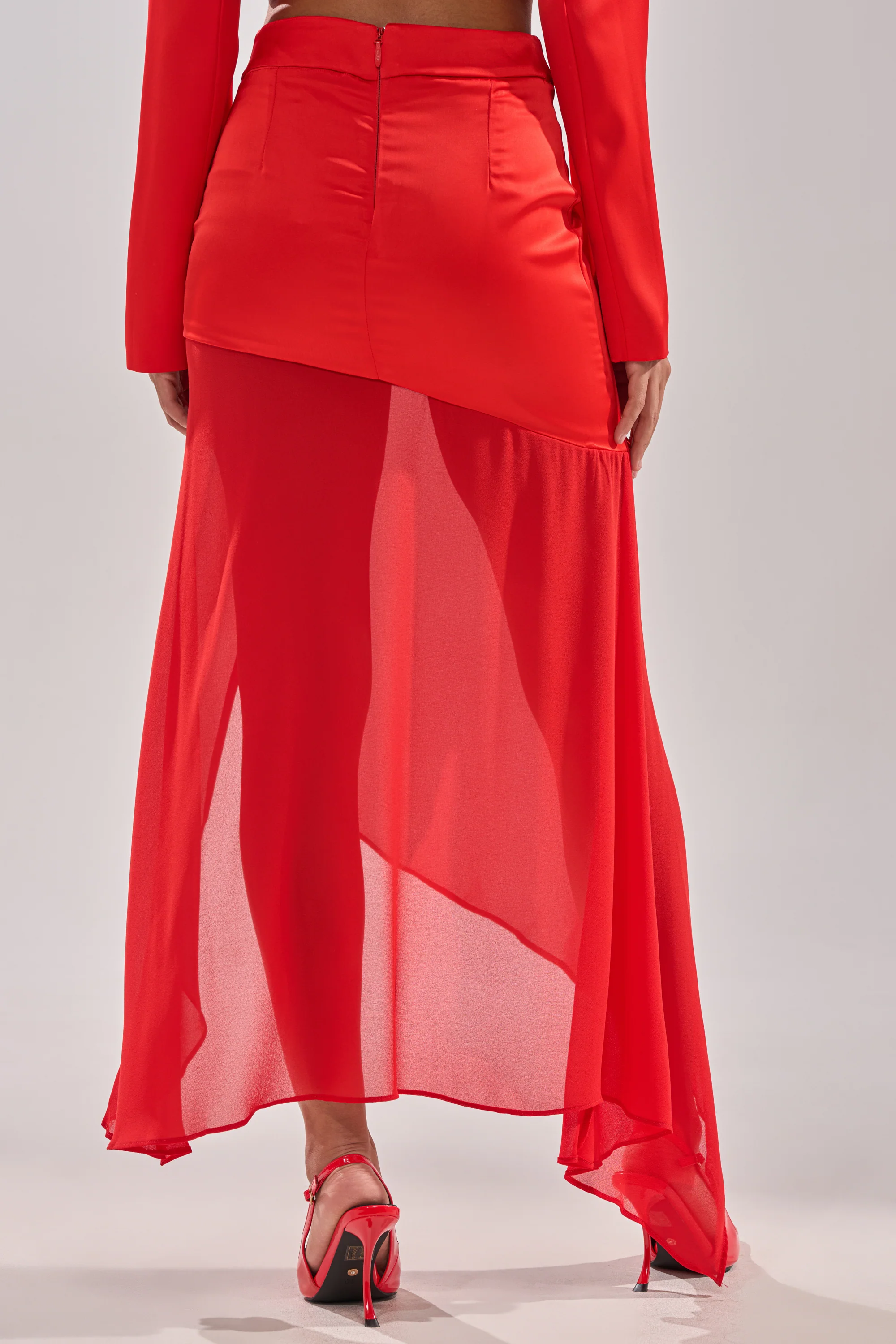 RED HOT ASYMMETRICAL MIDI SKIRT - Image 5