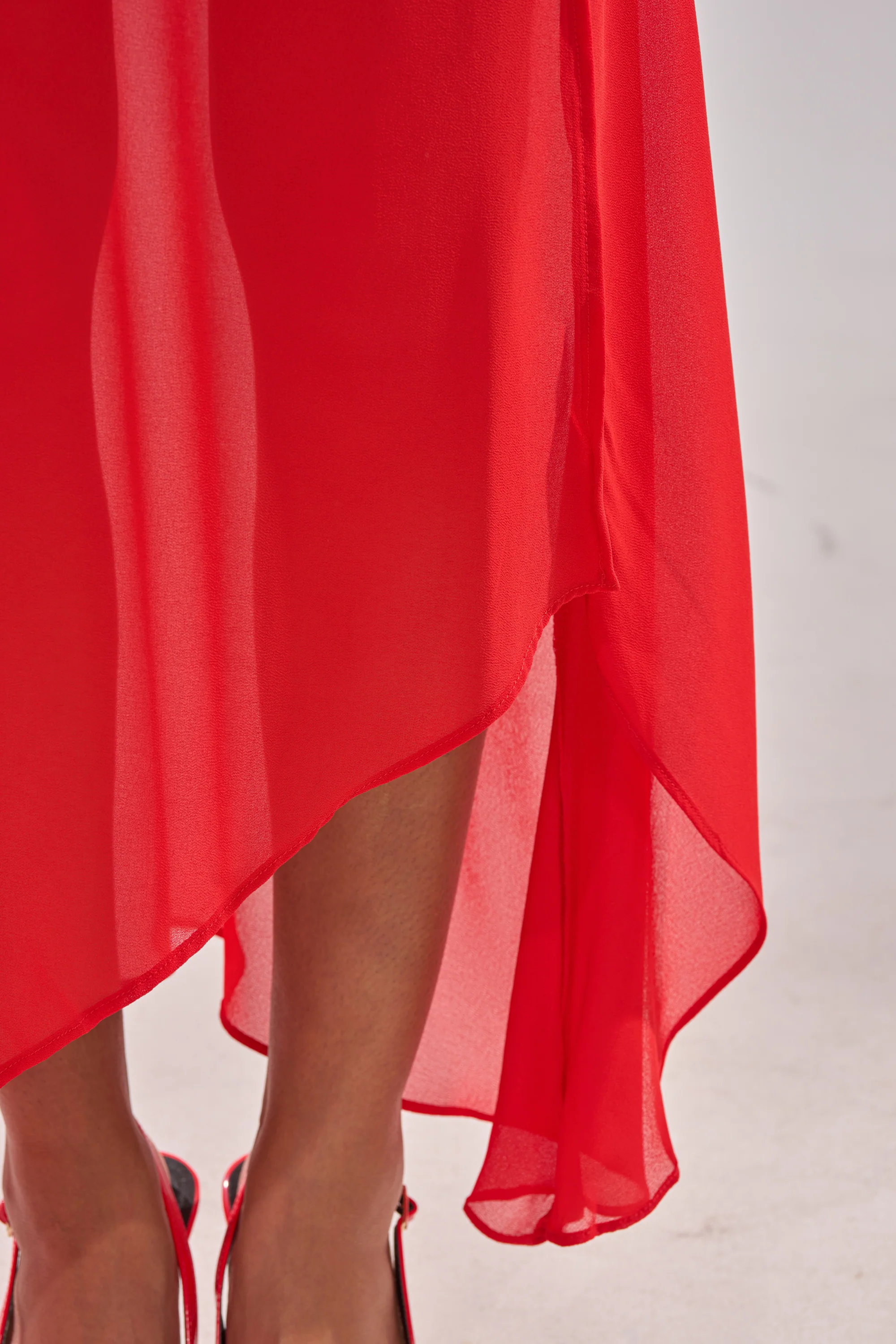 RED HOT ASYMMETRICAL MIDI SKIRT - Image 8