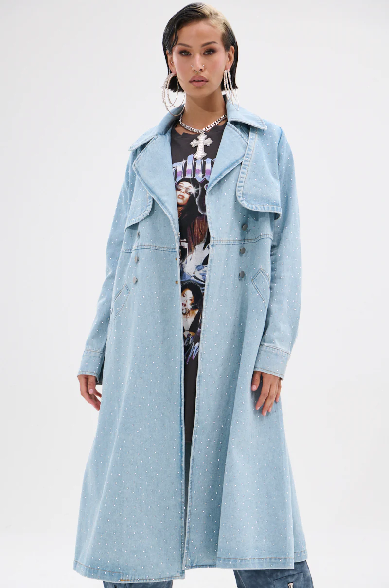 REYA RHINESTONE DENIM TRENCH - Image 3