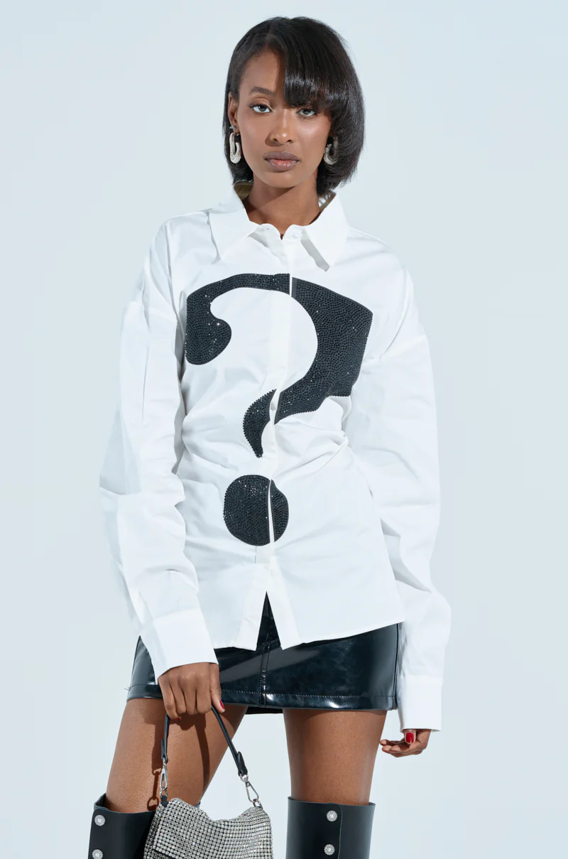 RHINESTONED QUESTION BUTTON UP - Image 2