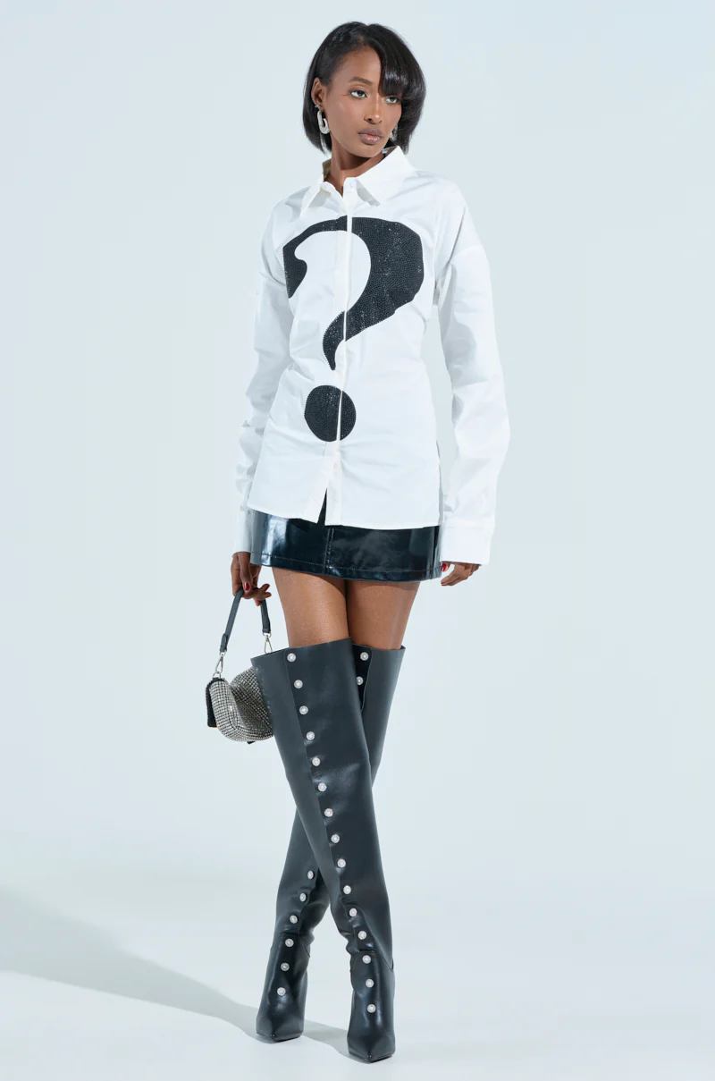 RHINESTONED QUESTION BUTTON UP - Image 5