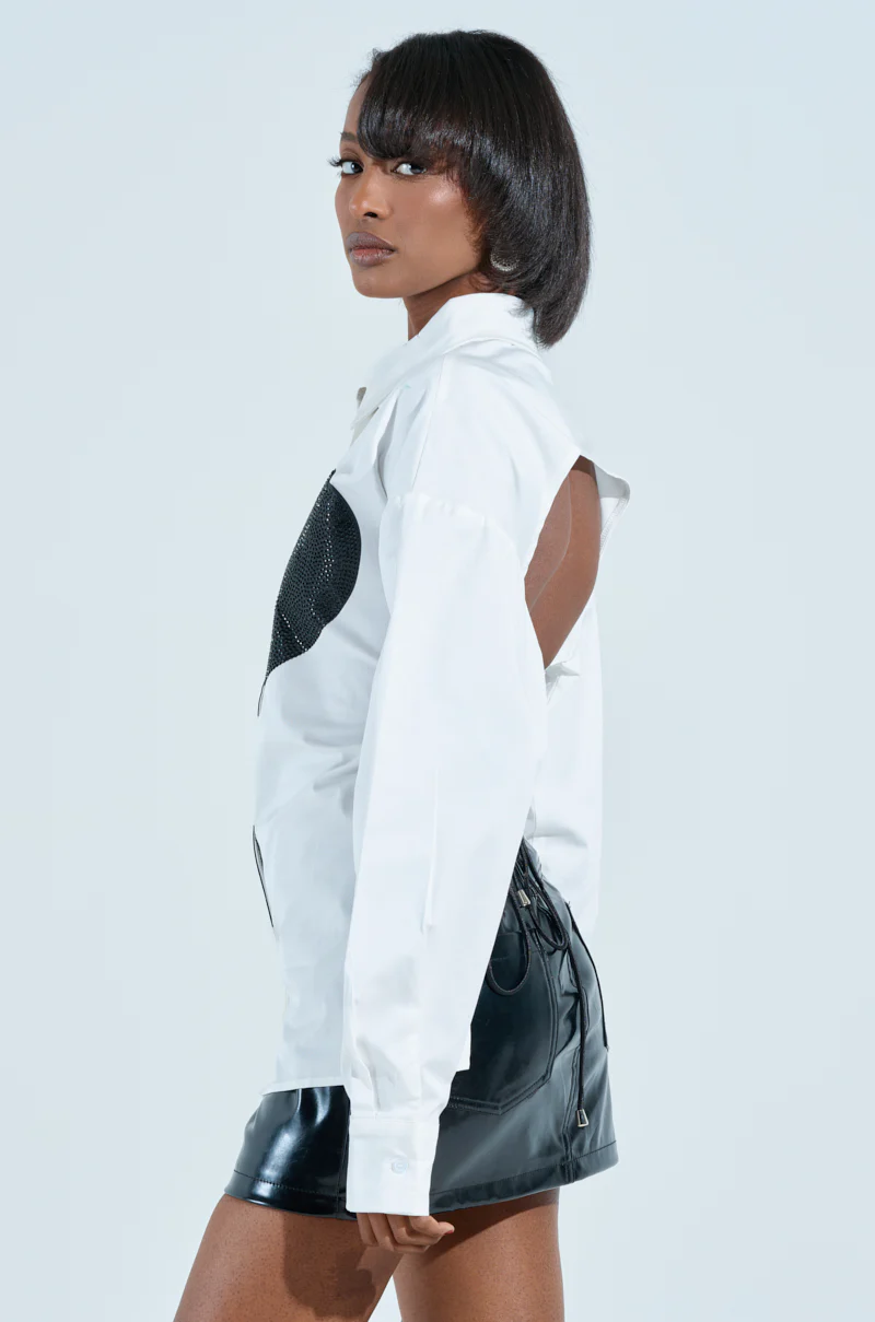RHINESTONED QUESTION BUTTON UP - Image 7