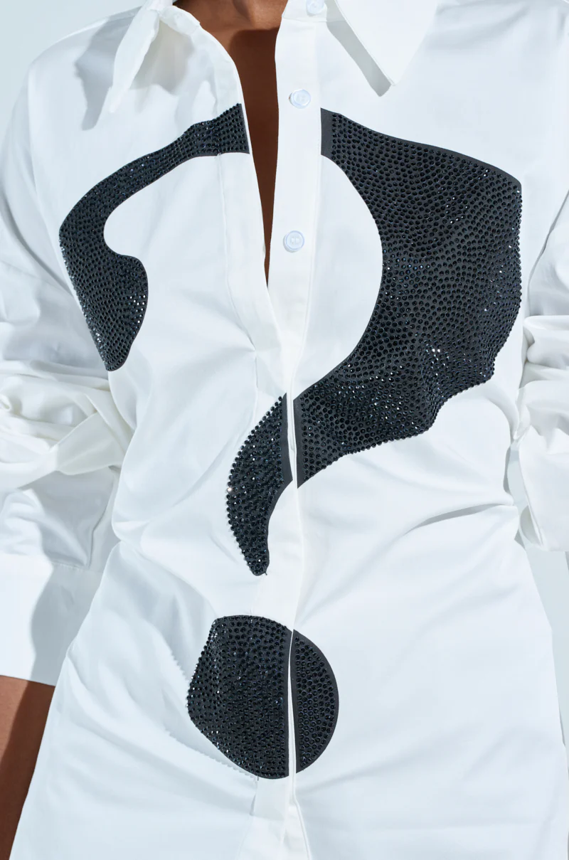 RHINESTONED QUESTION BUTTON UP - Image 8