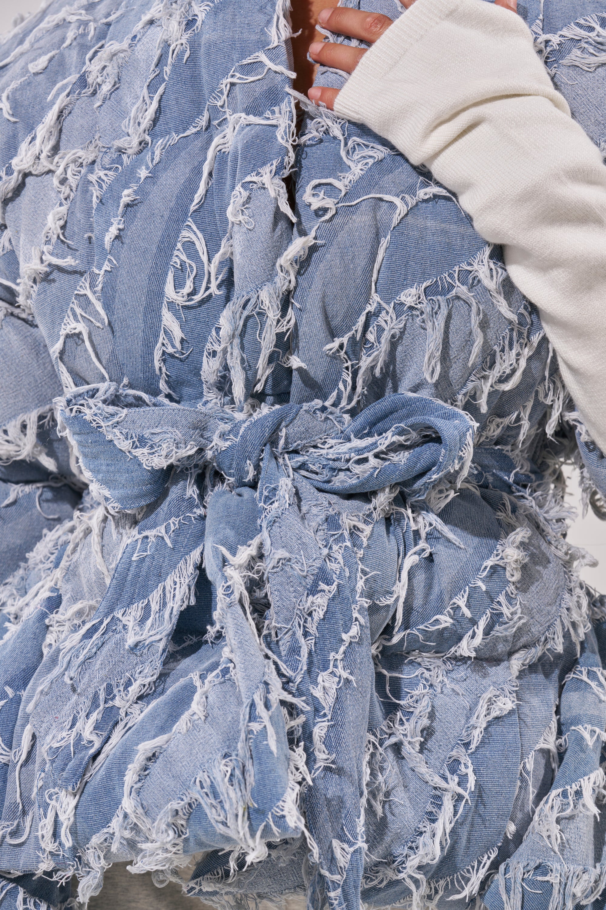 RIB SLEEVE PEPLUM PUFFER IN DENIM - Image 10