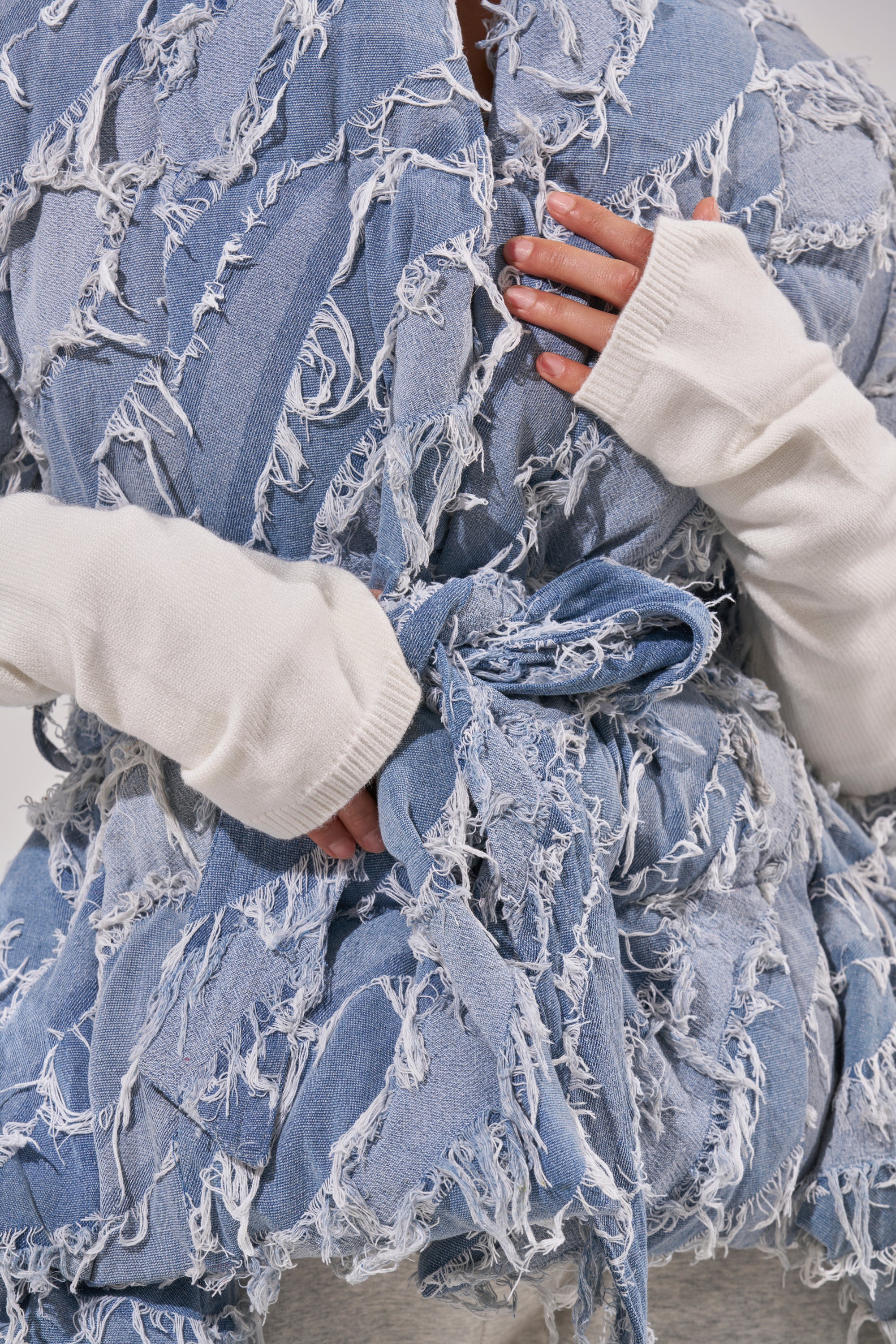 RIB SLEEVE PEPLUM PUFFER IN DENIM - Image 12