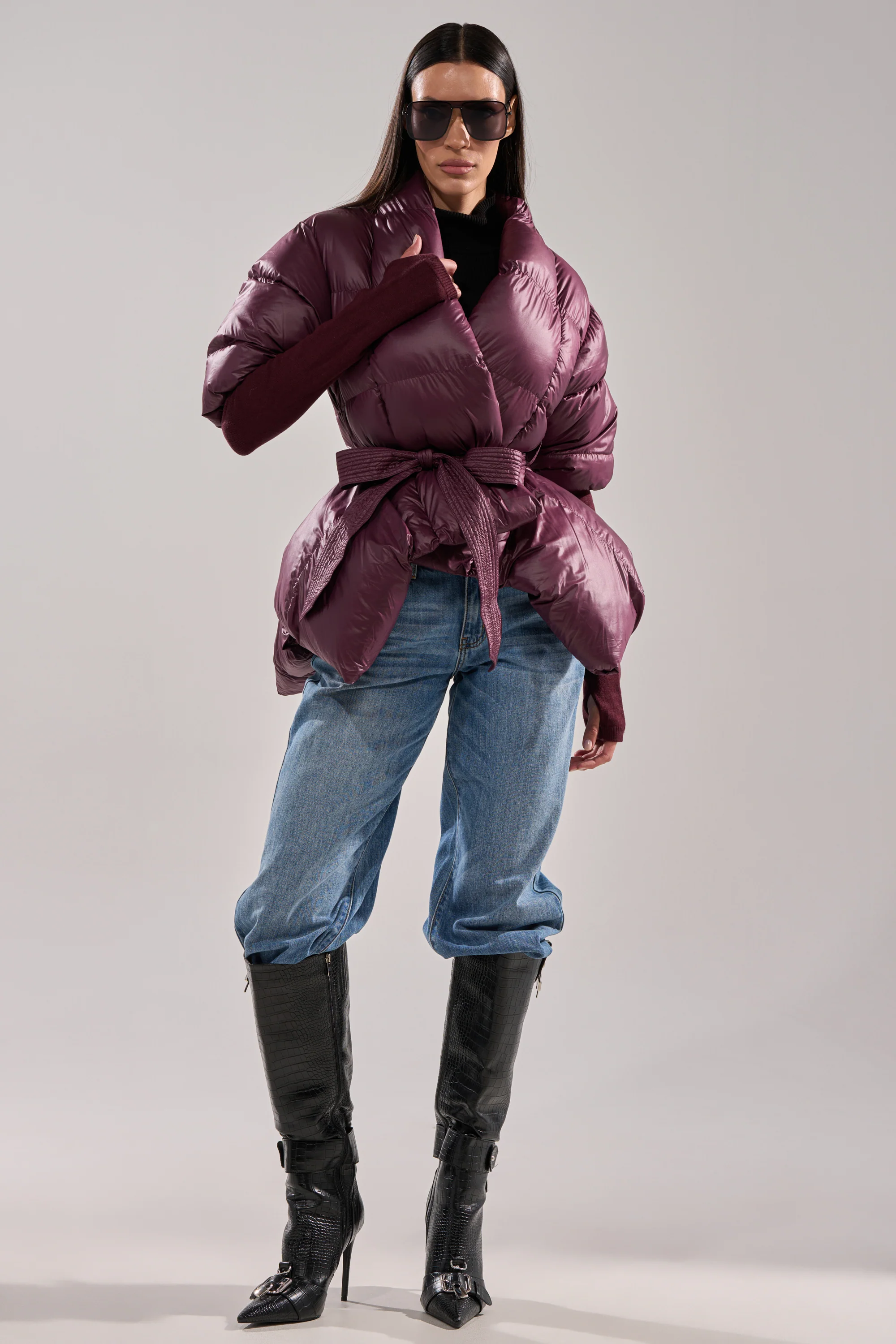 RIB SLEEVE PEPLUM PUFFER IN PURPLE - Image 6