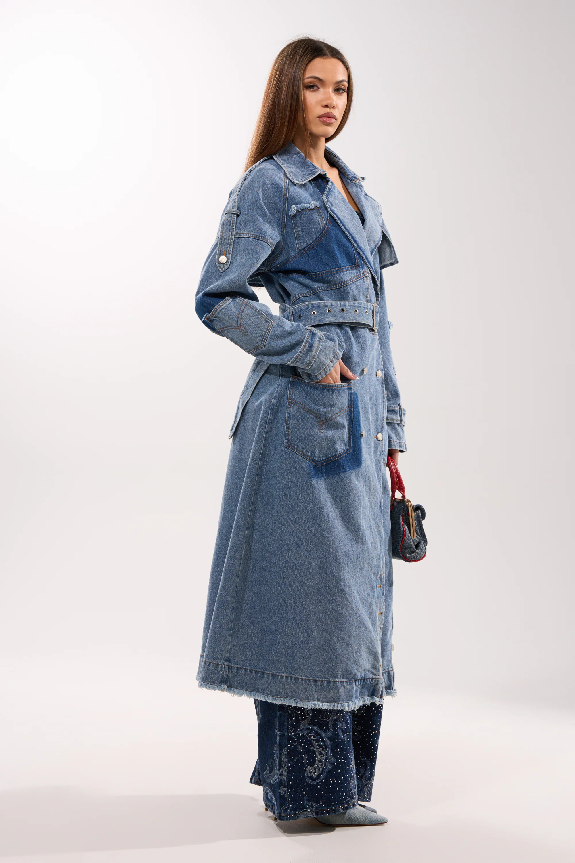 RILEY PATCHWORK DENIM TRENCH - Image 9