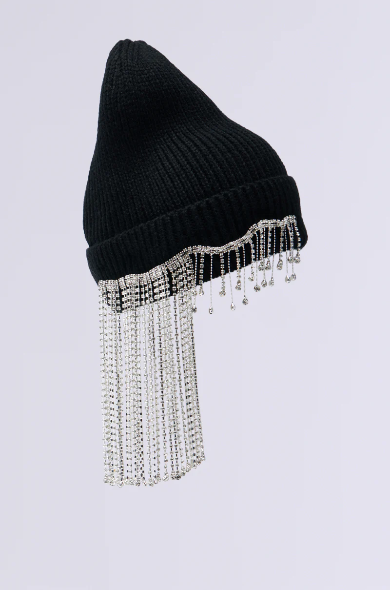 RIRI RHINESTONE FRINGE BEANIE - Image 4