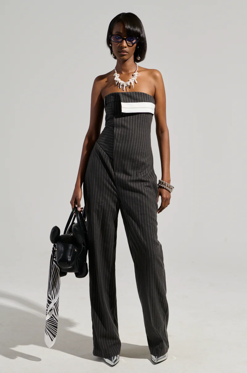 RITA PINSTRIPE SUITED JUMPSUIT