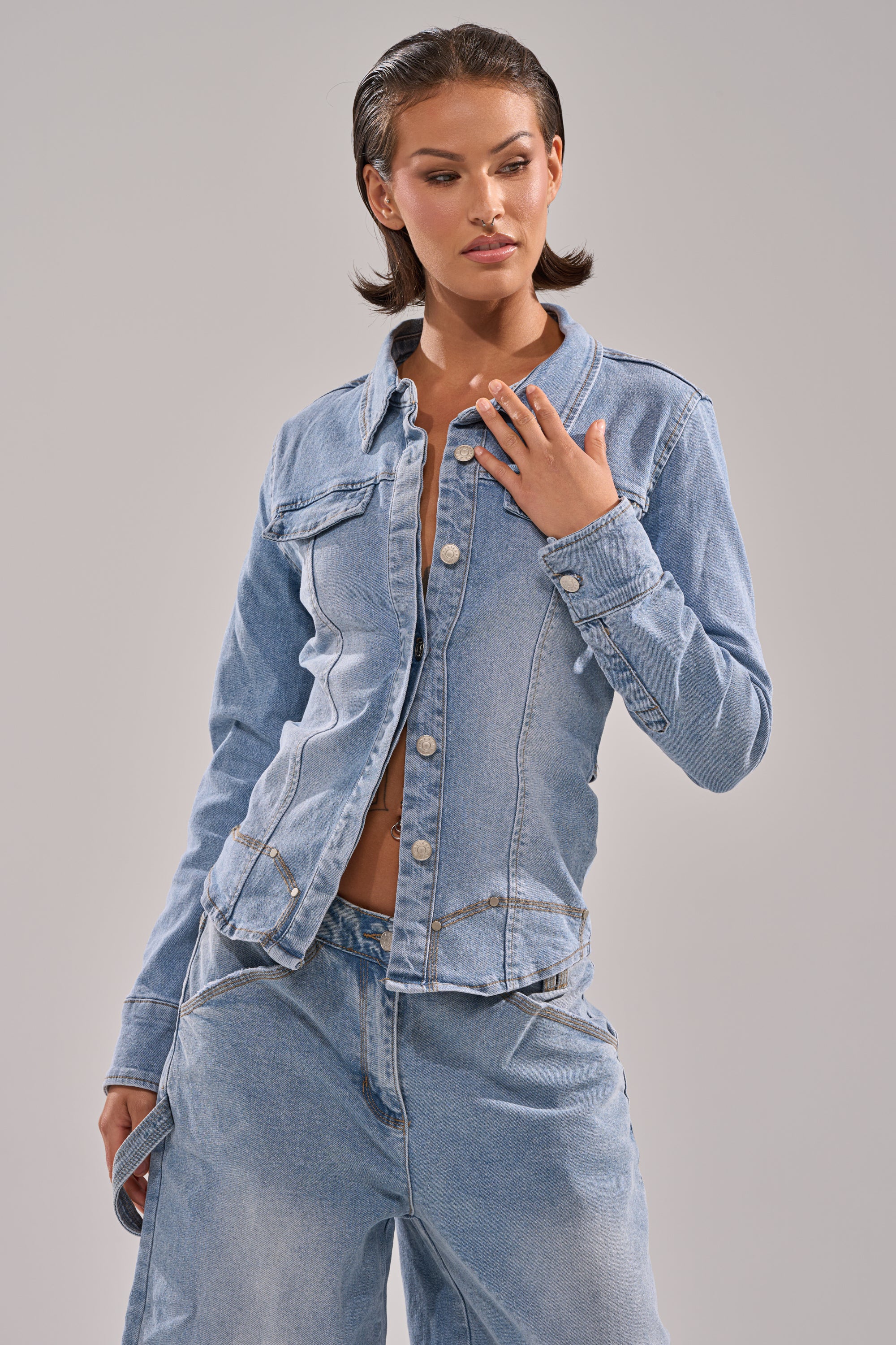 ROCK MY WORLD DENIM BUTTON DOWN - Image 5