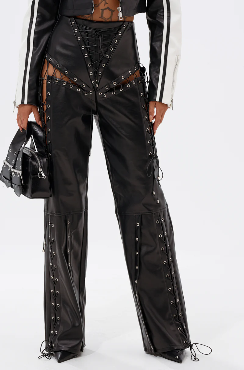 ROCK MY WORLD FAUX LEATHER LACE UP PANT - Image 2