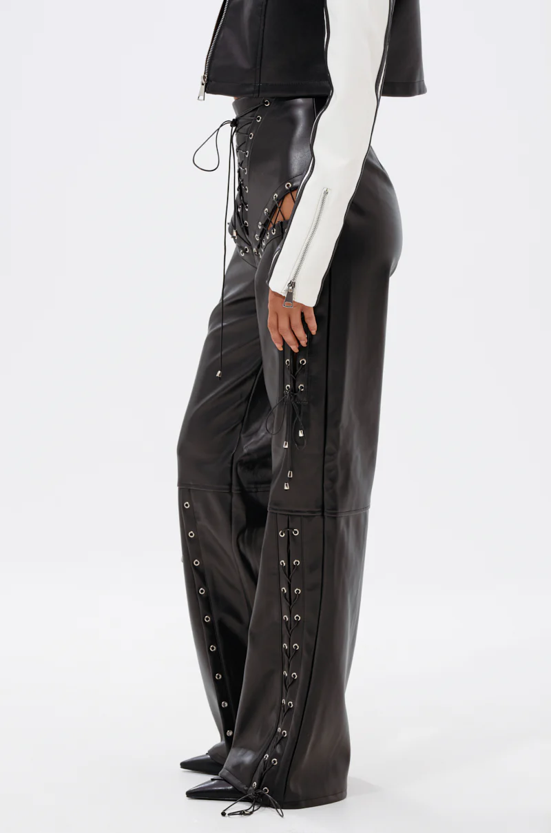 ROCK MY WORLD FAUX LEATHER LACE UP PANT - Image 3