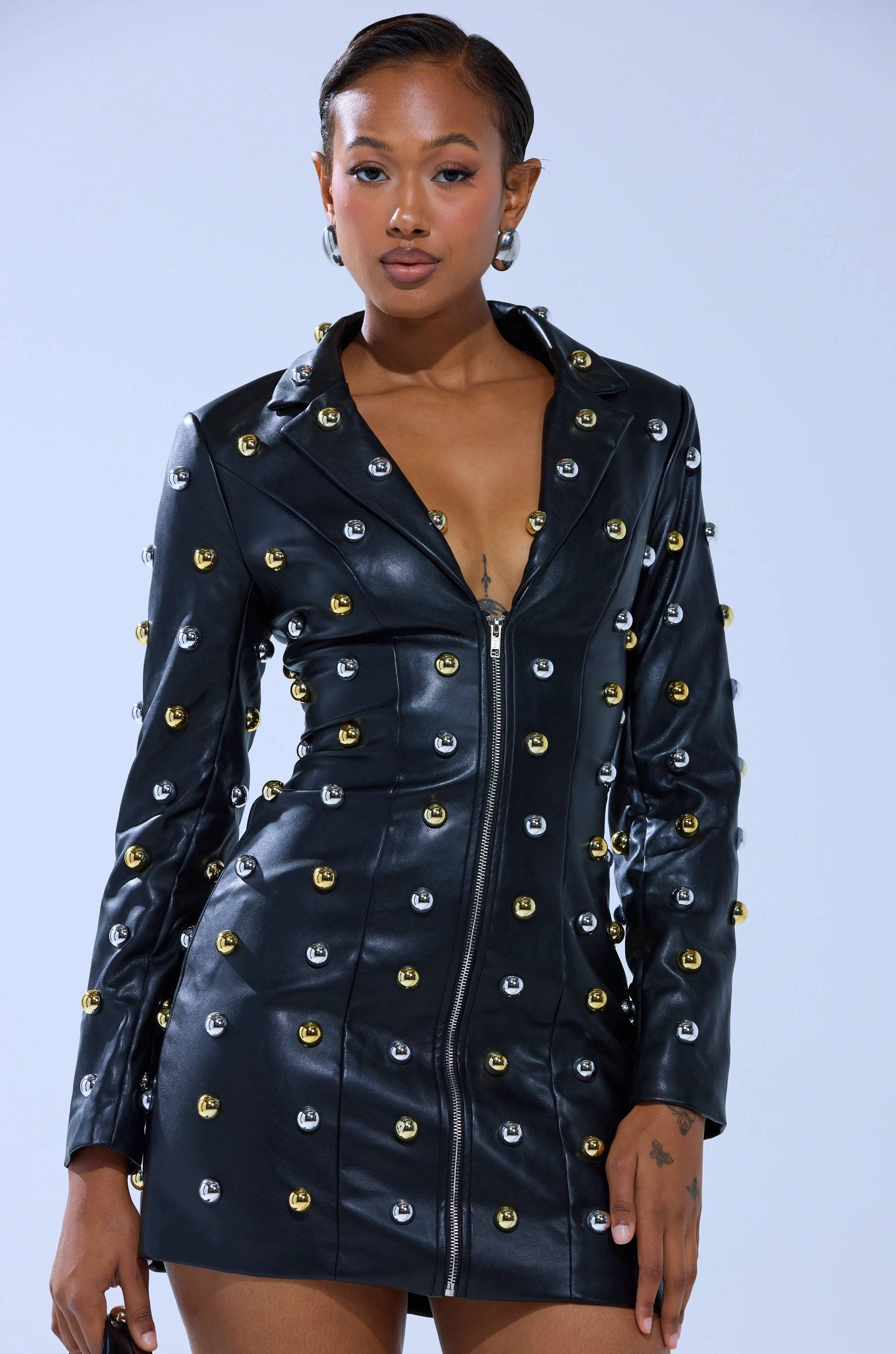 ROCK WITH IT PU BLAZER DRESS WITH HARDWARE - Image 2