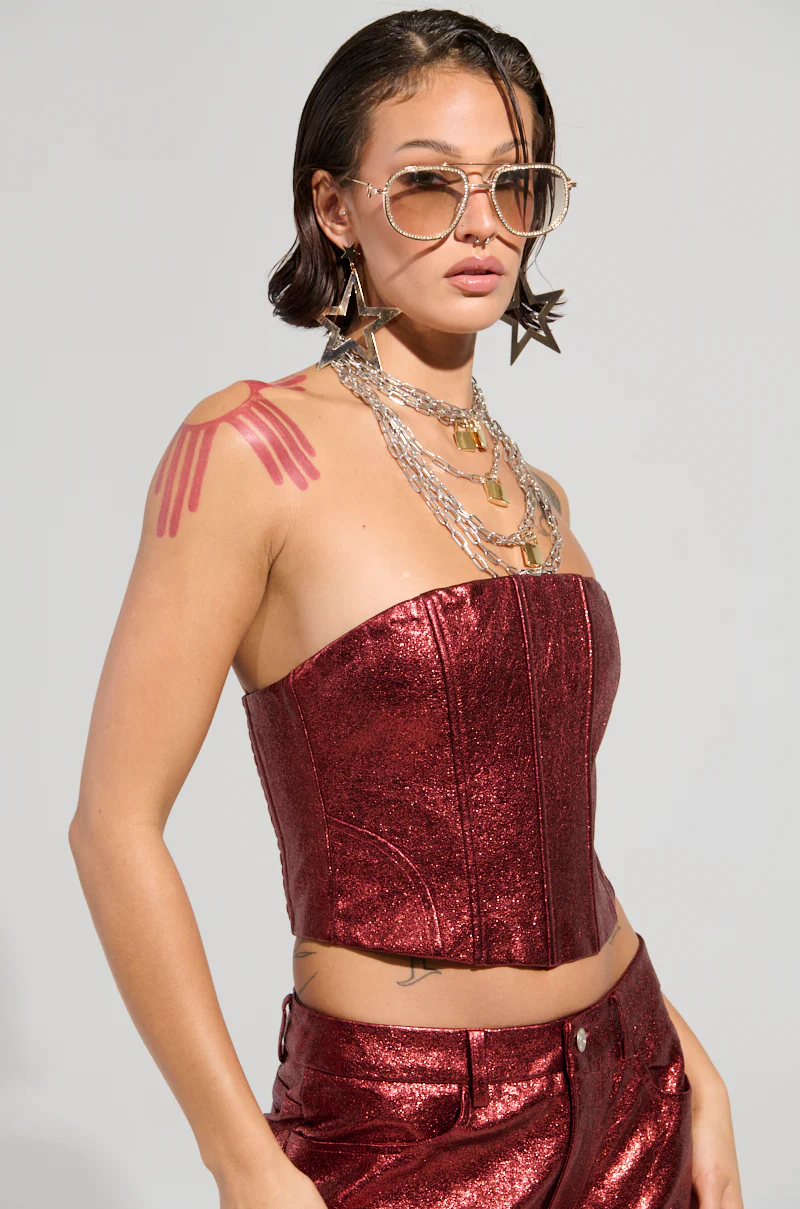 ROCKSTAR CHIC CORSET TOP IN RED - Image 2