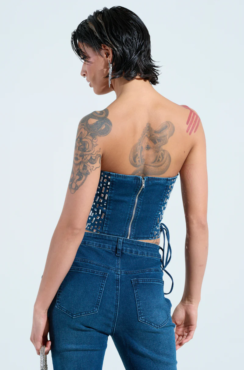 ROCKSTAR DENIM RHINESTONE CORSET TOP - Image 4