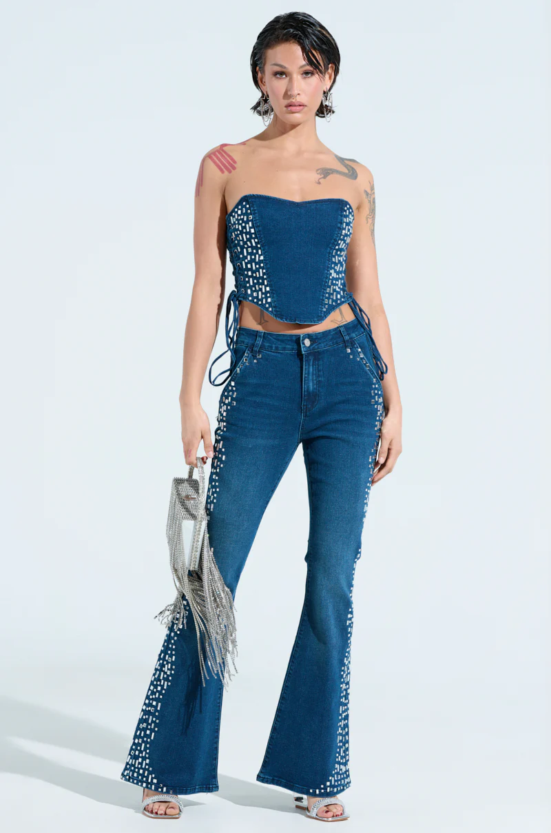 ROCKSTAR DENIM RHINESTONE CORSET TOP - Image 5