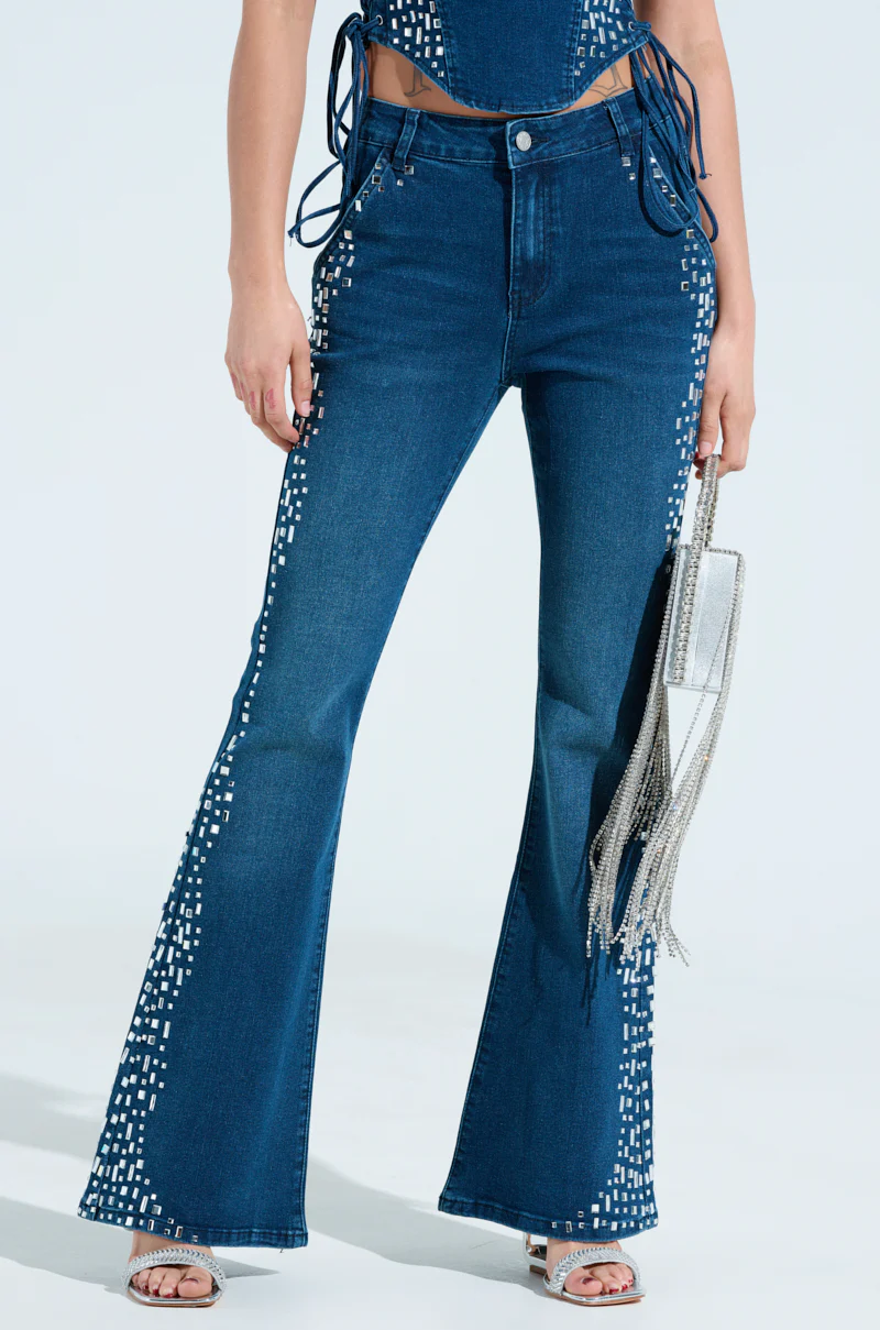 ROCKSTAR DENIM RHINESTONE FLARED PANT - Image 2
