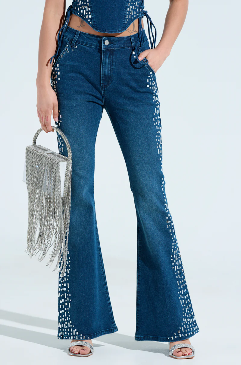ROCKSTAR DENIM RHINESTONE FLARED PANT - Image 3
