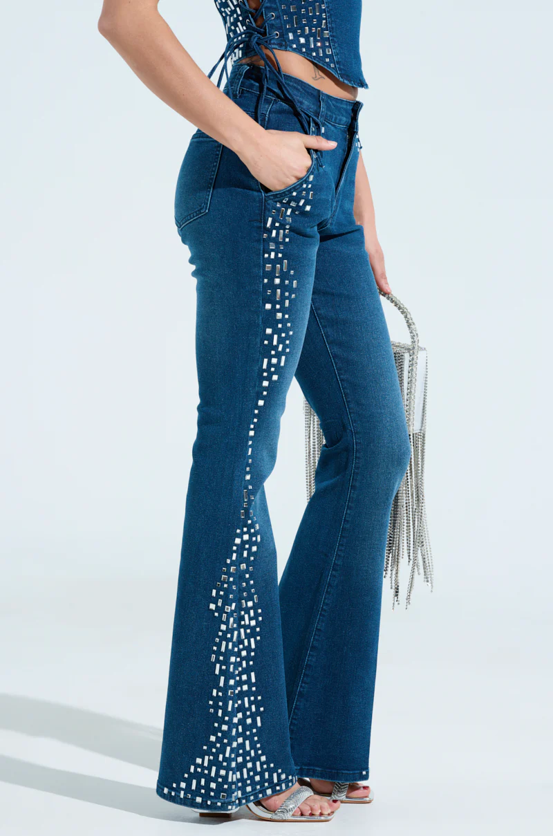 ROCKSTAR DENIM RHINESTONE FLARED PANT - Image 4
