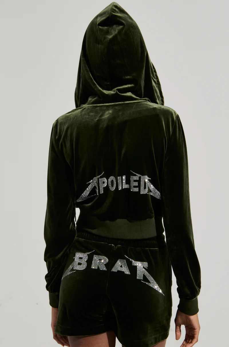 BRAT RHINESTONE VELVET OLIVE ZIP UP SWEATSHIRT - Image 6