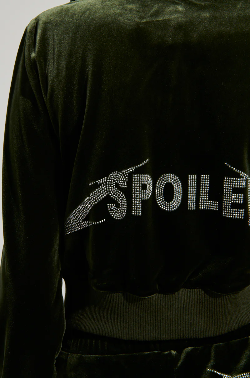 BRAT RHINESTONE VELVET OLIVE ZIP UP SWEATSHIRT - Image 8
