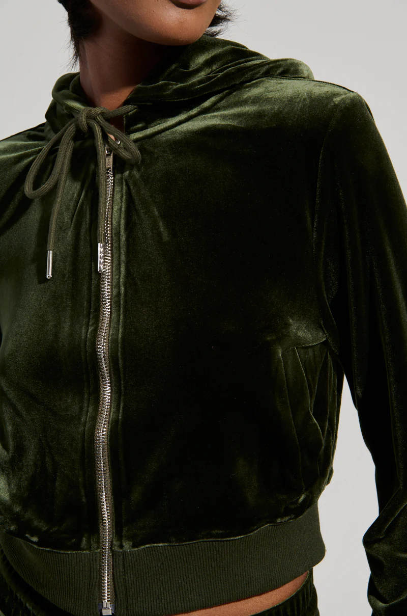 BRAT RHINESTONE VELVET OLIVE ZIP UP SWEATSHIRT - Image 9
