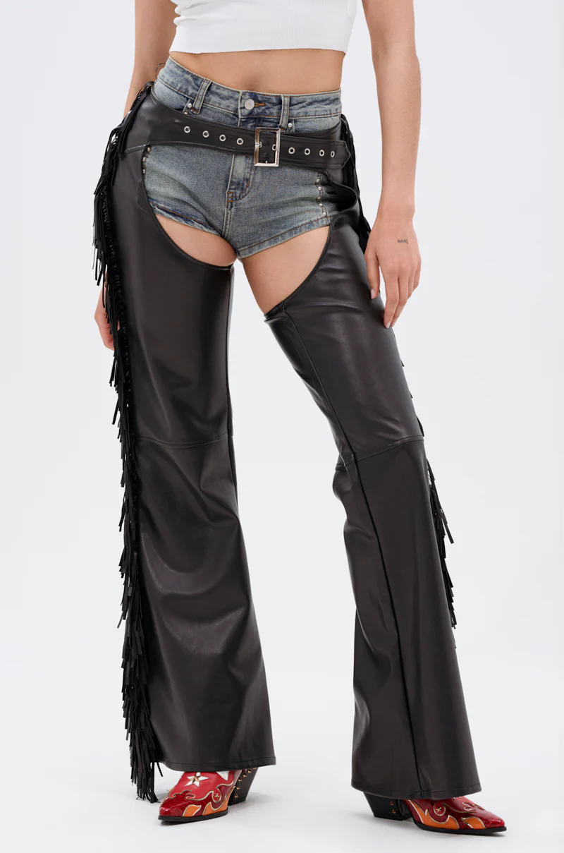 RODEO FRINGE FAUX LEATHER CHAPS - Image 3