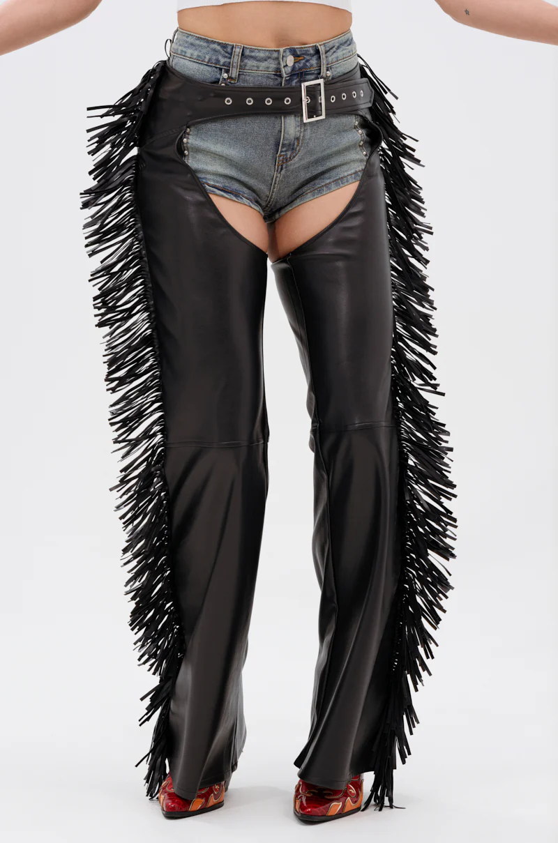 RODEO FRINGE FAUX LEATHER CHAPS - Image 4