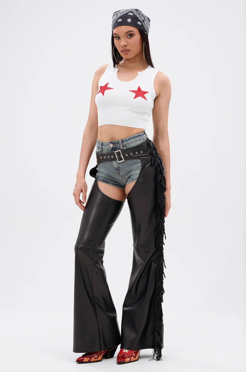 RODEO FRINGE FAUX LEATHER CHAPS - Image 7