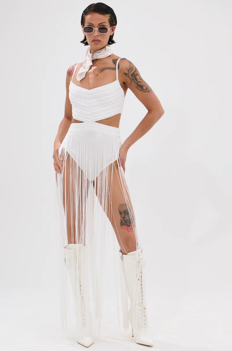 RODEO READY FRINGE MAXI DRESS IN WHITE - Image 2