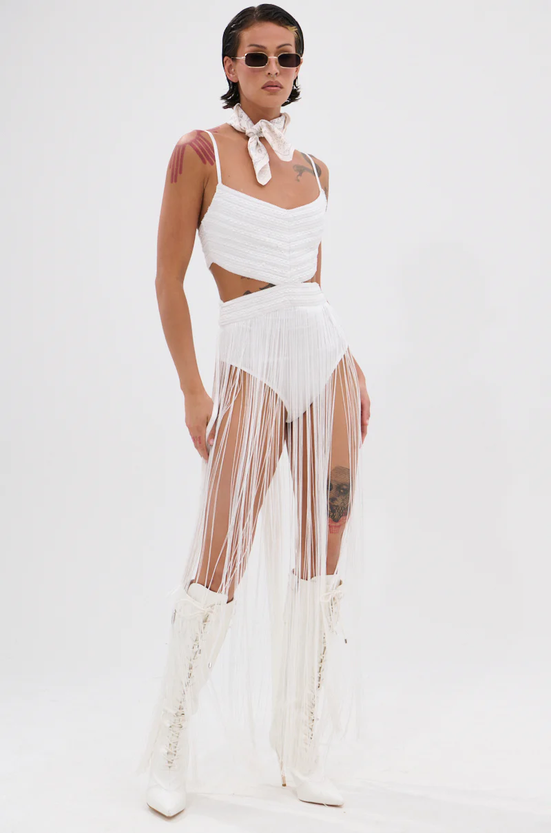 RODEO READY FRINGE MAXI DRESS IN WHITE - Image 5