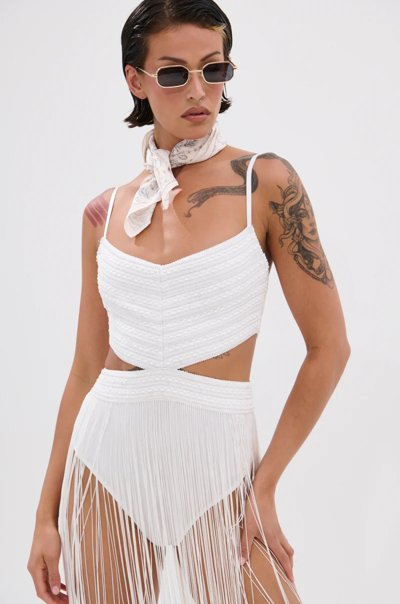 RODEO READY FRINGE MAXI DRESS IN WHITE - Image 8