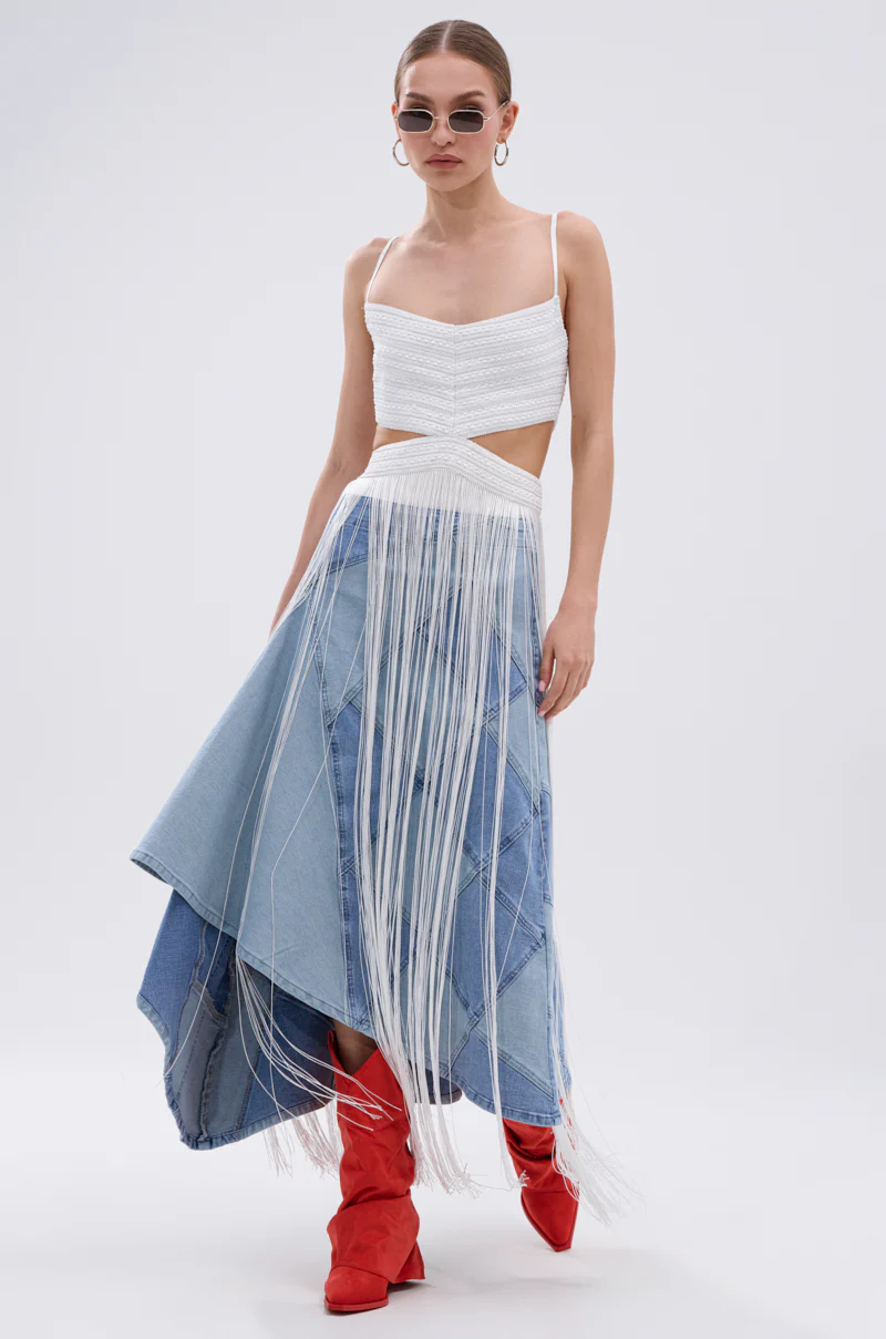 RODEO READY FRINGE MAXI DRESS IN WHITE - Image 9