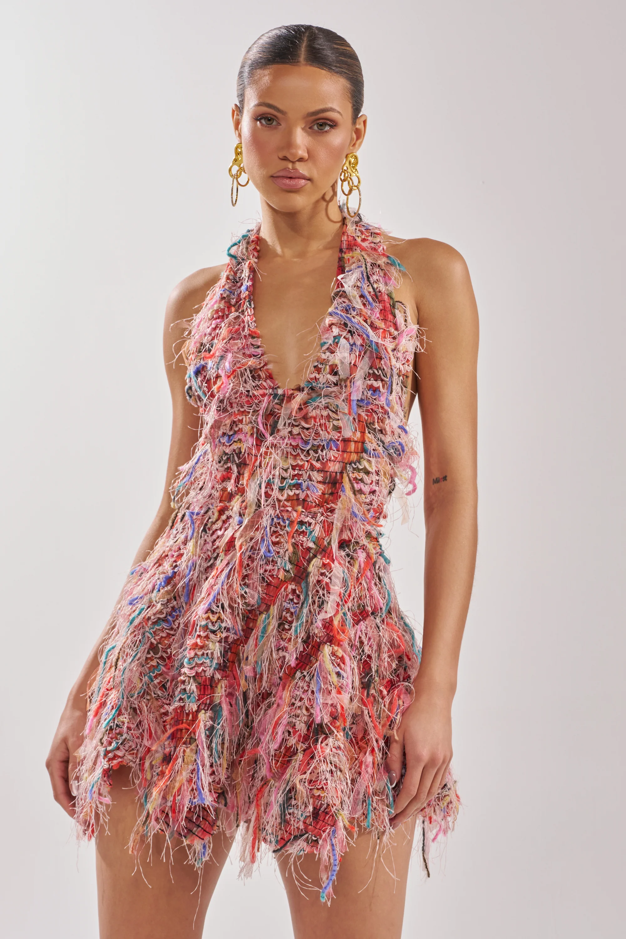 ROMY FRINGE MESH MINI DRESS IN PINK - Image 4