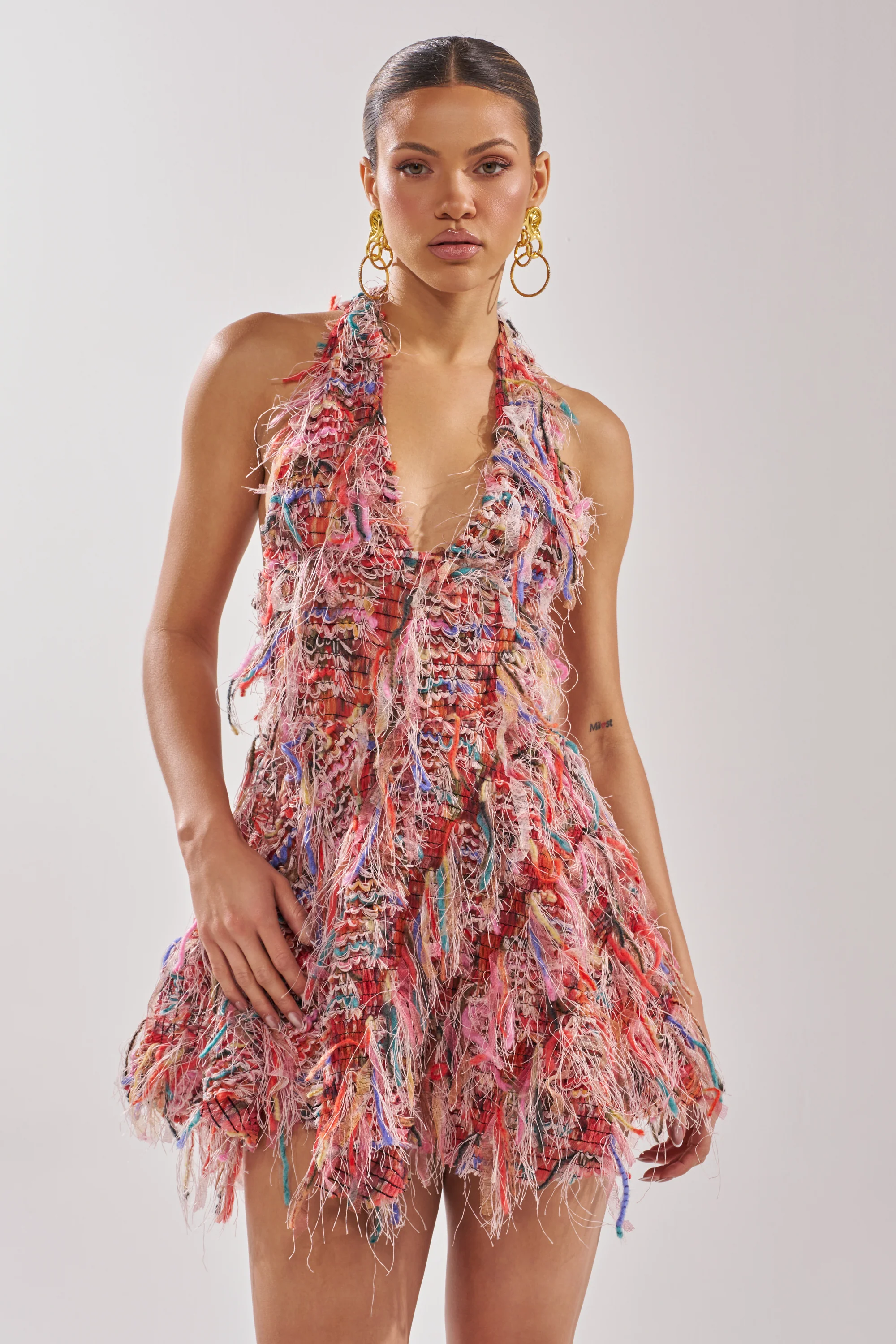 ROMY FRINGE MESH MINI DRESS IN PINK - Image 5