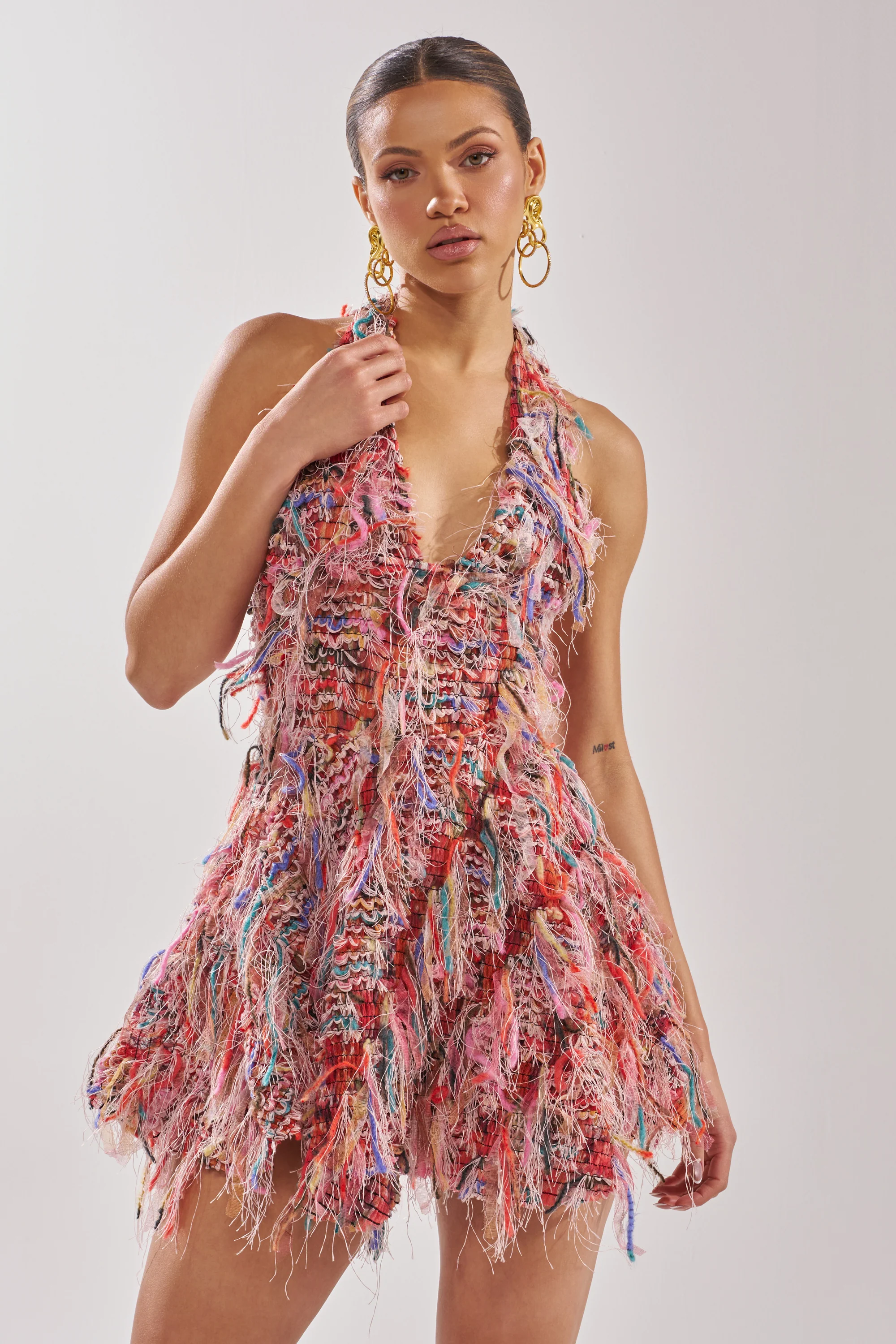 ROMY FRINGE MESH MINI DRESS IN PINK - Image 6